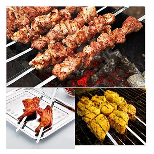 Imeea Flat Skewers For Kabobs Stainless Steel Kebab Skewers For Grilling 16.5 Inch Barbecue Skewers With Nonslip Wooden Handle,
